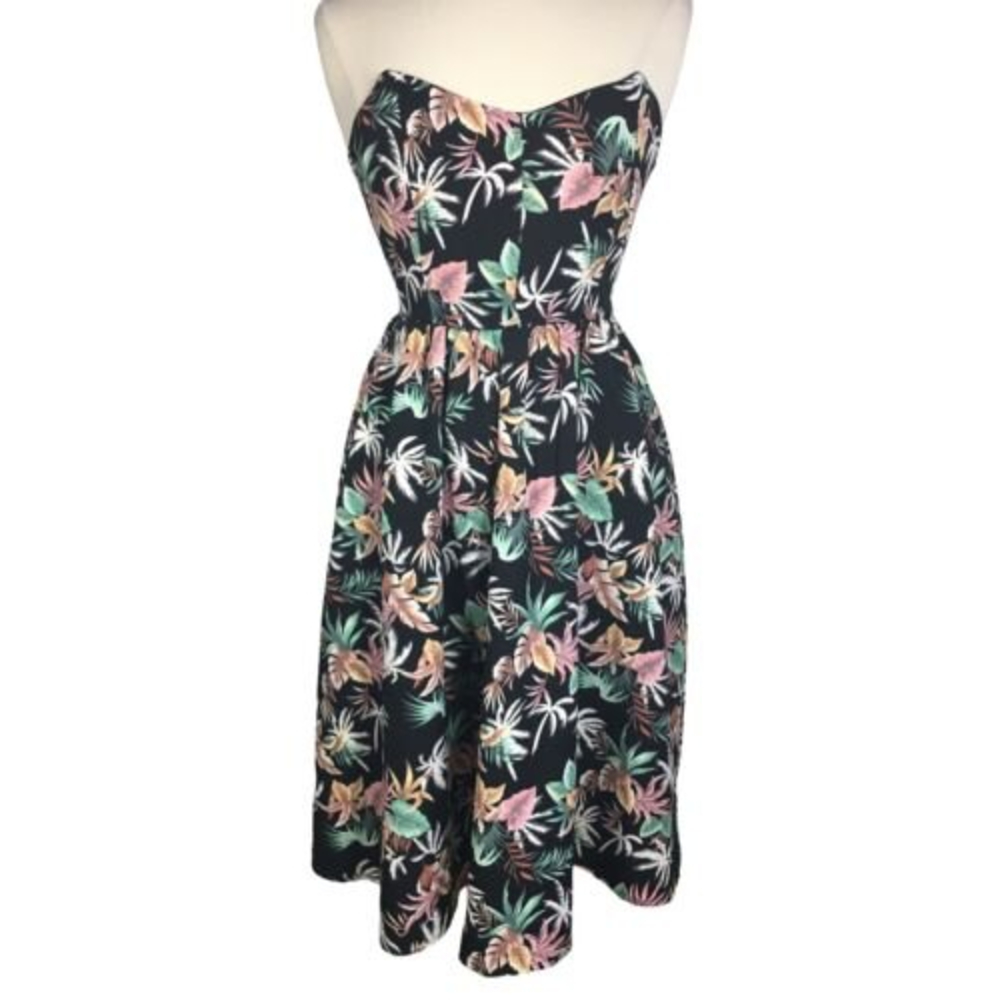 Love Sadie Women's Strapless Black Tropical Floral Dress Fit & Flare Vacation S